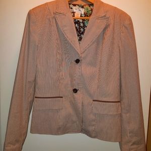 BOB MACKIE Blazer - Chocolate Brown and Cream Pinstripes Sz 12 - Cotton